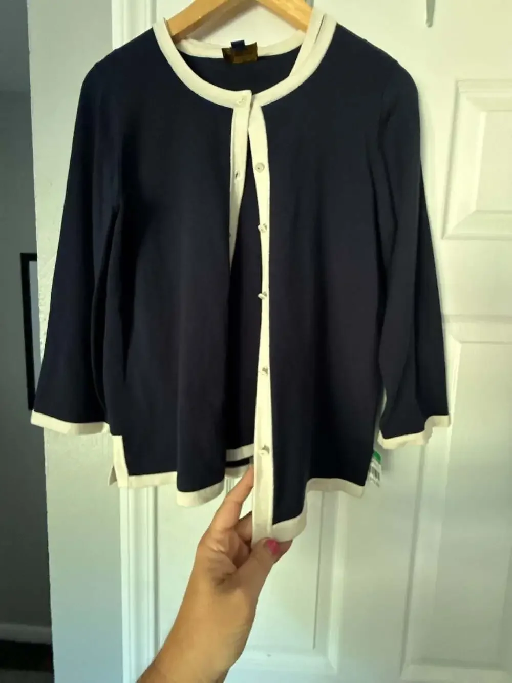 Pendleton Navy Blue and Cream Twin Set Cardigan with Matching Tank Shell